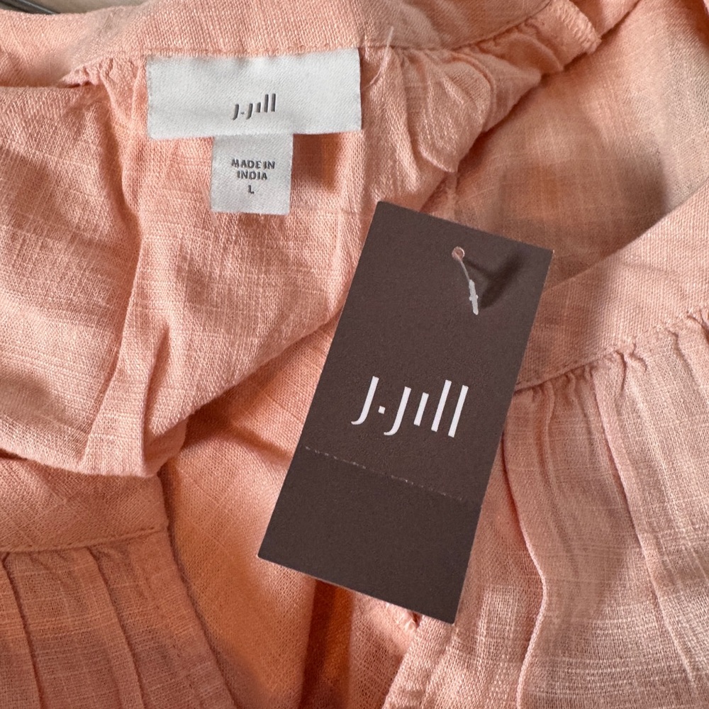 J. Jill Peach short Sleeve top‎  Relaxed Boxy Style with embroidery linen blend - Picture 6 of 9